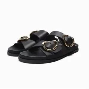 Zara Black Sandals with Gold Buckles